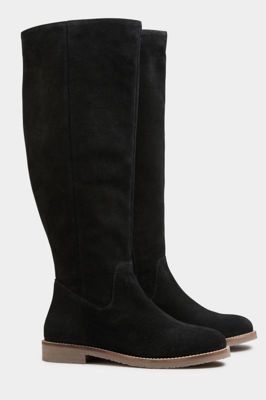 LTS Black Suede Knee High Boots In Standard D Fit | Long Tall Sally 1