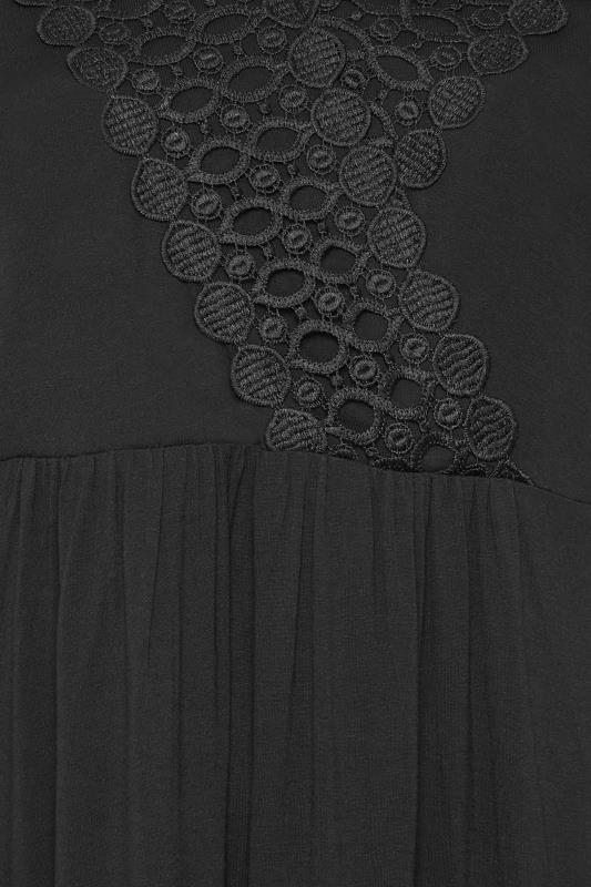 YOURS Plus Size Black Crochet Trim Peplum Tunic Top | Yours Clothing 5