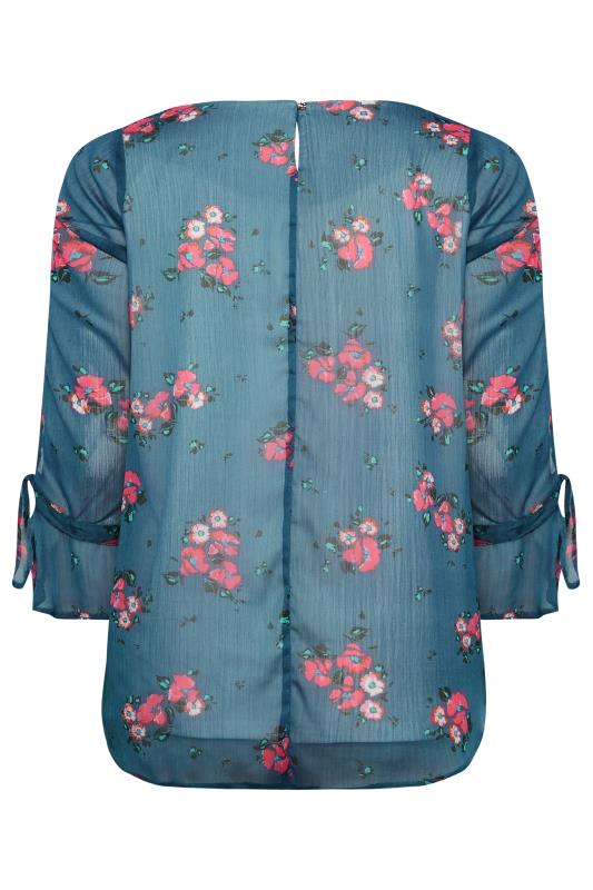 YOURS Plus Size Curve Blue & Pink Floral Bell Sleeve Blouse | Yours Clothing  7