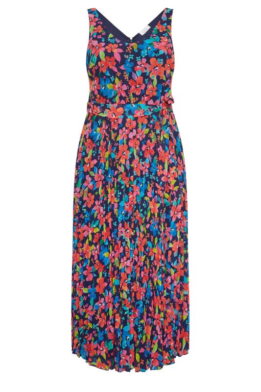 YOURS LONDON Plus Size Curve Blue Floral Pleated Maxi Dress | Yours Clothing  7