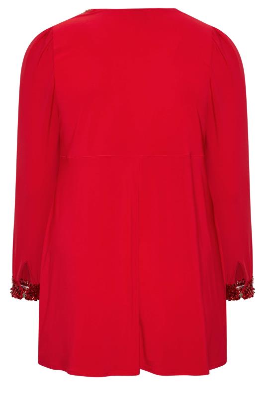 YOURS LONDON Plus Size Red Sequin Trim Top | Yours Clothing 7