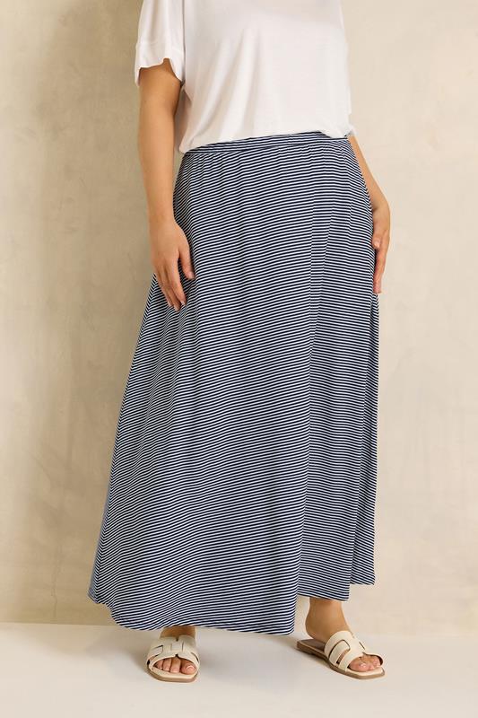 EVANS Plus Size Black & White Stripe Midaxi Skirt | Evans 1