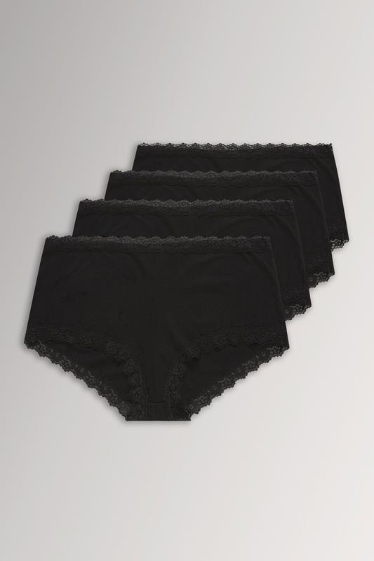 Plus Size Briefs & Knickers 4 paar katoenen tailleslips met kanten rand in zwart