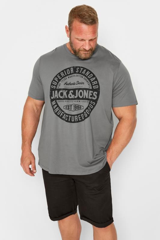 JACK & JONES Big & Tall Plus Size Grey 'Jack & Jones' Logo T-Shirt | BadRhino  1