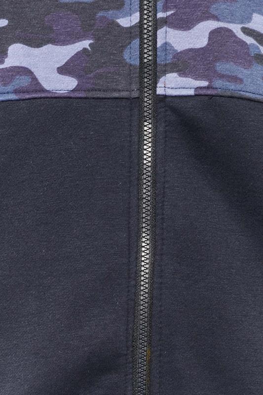 KAM Big & Tall Navy Blue Camo Colour Block Zip Through Hoodie | BadRhino 3