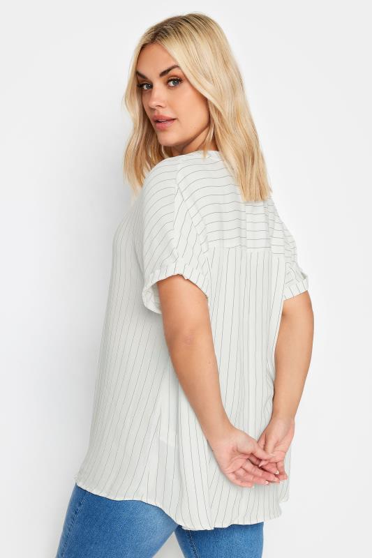 YOURS Curve Plus Size White Half Placket Stripe Blouse | Yours Clothing  3