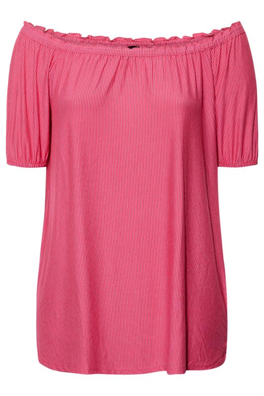 Plus Size Pink Stripe Bardot Top | Yours Clothing 6