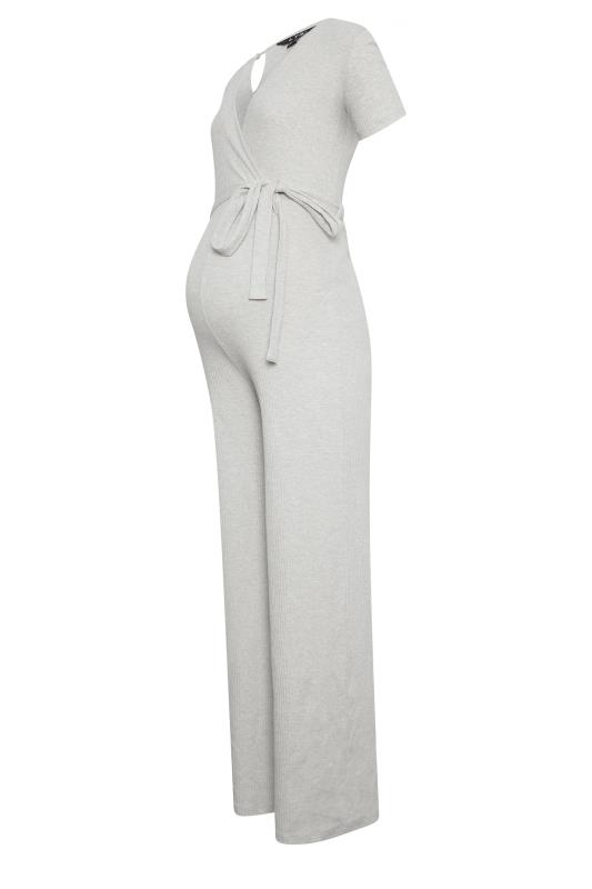 LTS Tall Grey Ribbed Wrap Maternity Jumpsuit | Long Tall Sally  5