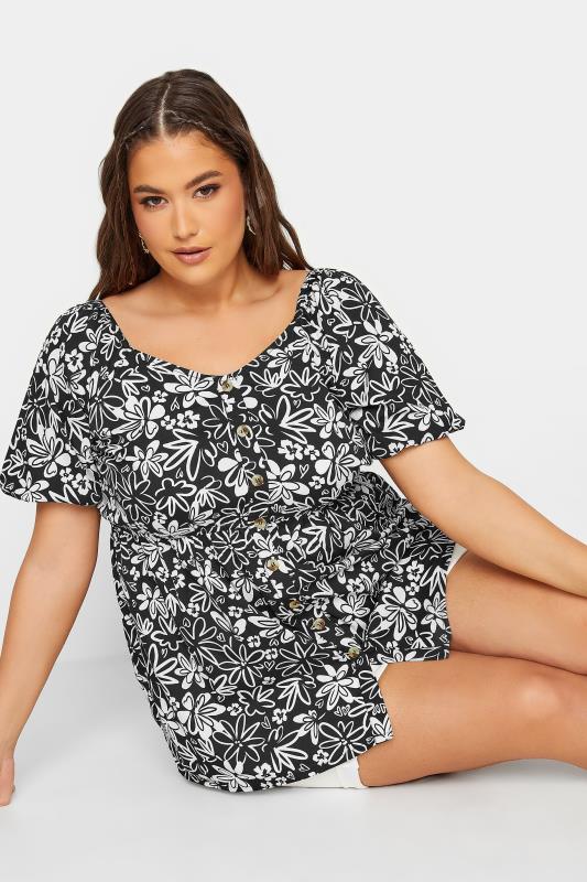 LIMITED COLLECTION Plus Size Black Floral Print Button Through Top | Yours Clothing 5
