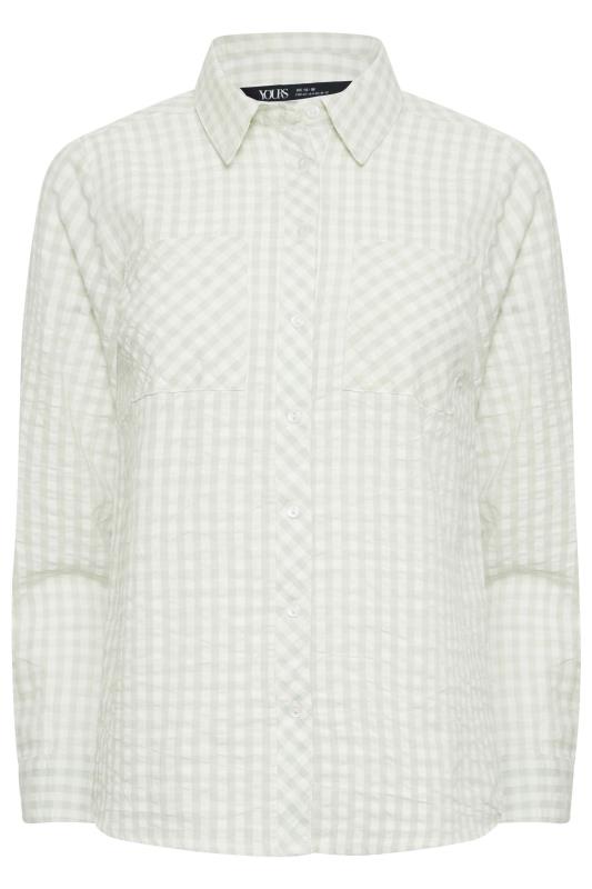 YOURS PETITE Plus Size Sage Green Gingham Pocket Shirt | Yours Clothing 6