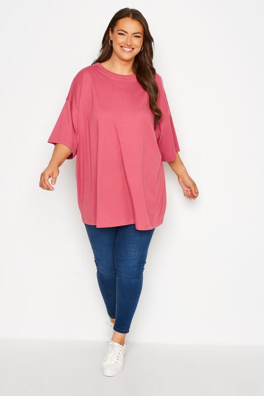 Plus Size Rose Pink Oversized Boxy T-Shirt | Yours Clothing 2