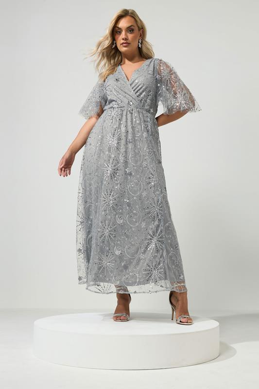silver or grey plus size dresses Yours London Women's Celestial Sequin Maxi Dress Size 12 20% Spandex