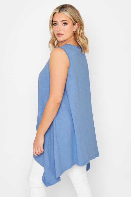 YOURS Curve Plus Size Blue Hanky Hem Vest Top | Yours Clothing  3