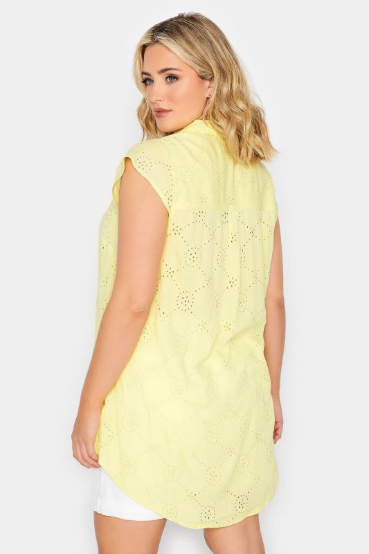 YOURS Plus Size Yellow Broderie Anglaise Sleeveless Blouse | Yours Clothing 3