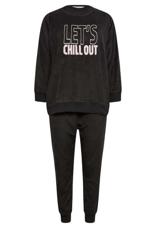 YOURS Plus Size Black 'Let's Chill' Fleece Lounge Set | Yours Clothing 5