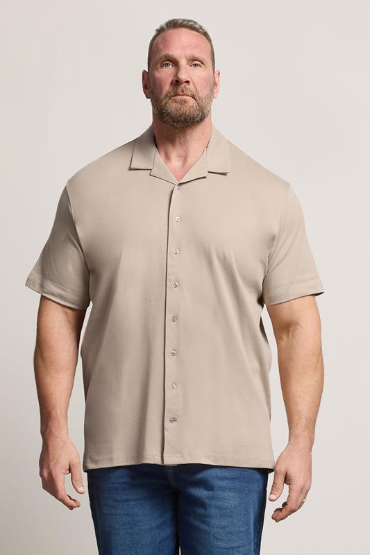  D555 Big & Tall Chemise d'été taupe à manches courtes