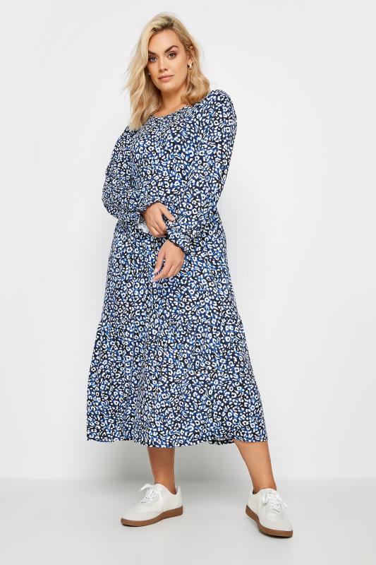 YOURS Plus Size Blue Leopard Print Midaxi Dress | Yours Clothing 2