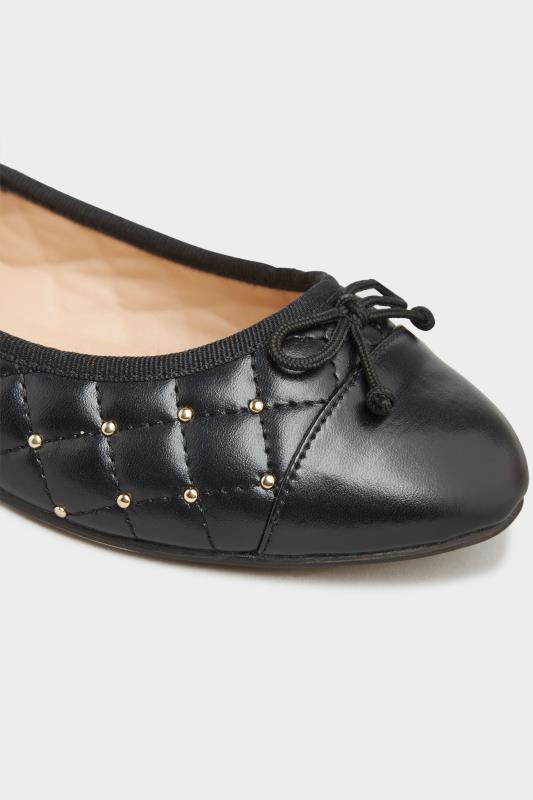 Black Quilted Studded Ballet Pumps In Extra Wide EEE Fit_D.jpg
