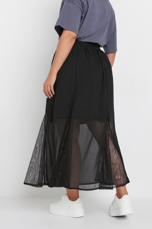 YOURS Plus Size Black Lace Godet Maxi Skirt | Yours Clothing  4