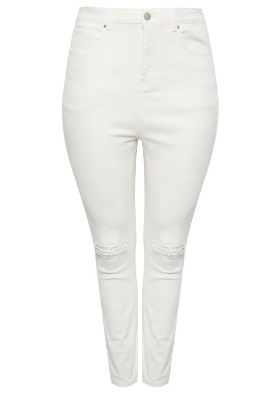 YOURS Plus Size White Ripped Knee Skinny Stretch AVA Jeans | Yours Clothing 5