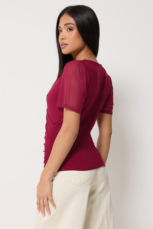 M&Co Petite Berry Red Mesh Wrap Top | M&Co 2