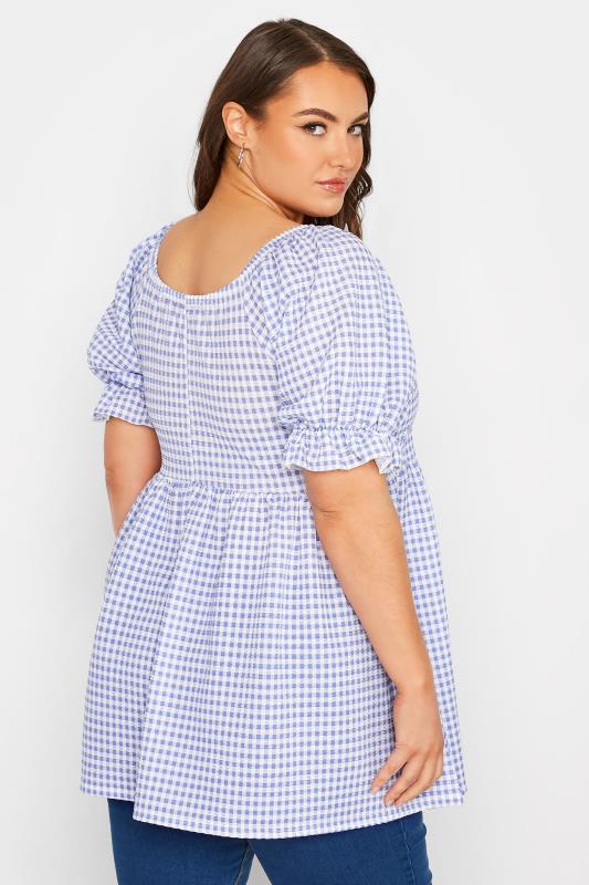 LIMITED COLLECTION Curve Blue & White Gingham Milkmaid Top 3
