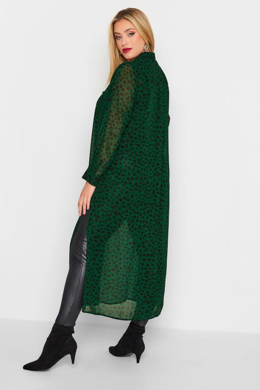 YOURS LONDON Plus Size Curve Dark Green Dalmatian Print Longline Shirt | Yours Clothing 3