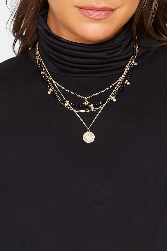  Tallas Grandes Black & Gold Layer Bead Necklace