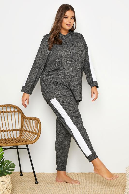 Plus Size Charcoal Grey Stripe Hooded Lounge Top | Yours Clothing 2