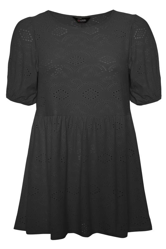 Black Broderie Anglaise Puff Sleeve Smock Top | Yours Clothing