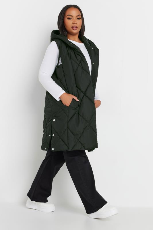 YOURS Curve Black Diamond Quilted Midi Gilet 2