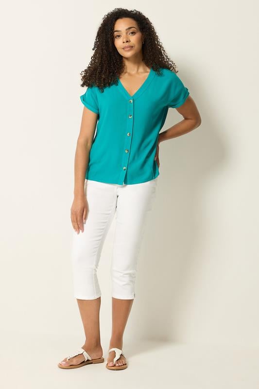M&Co Teal Green Button Front Blouse | M&Co 1