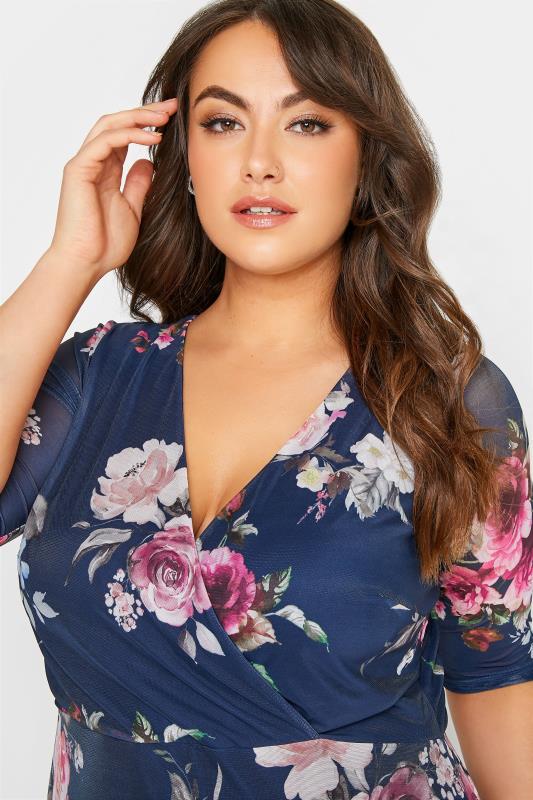 YOURS LONDON Plus Size Navy Blue Floral Print Wrap Dress | Yours Clothing  4