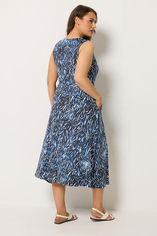 YOURS Plus Size Navy Blue Abstract Wrap Front Dress | Yours Clothing 2