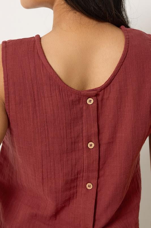PixieGirl Petite Women's Brick Red Cotton Cheesecloth Top | PixieGirl 2