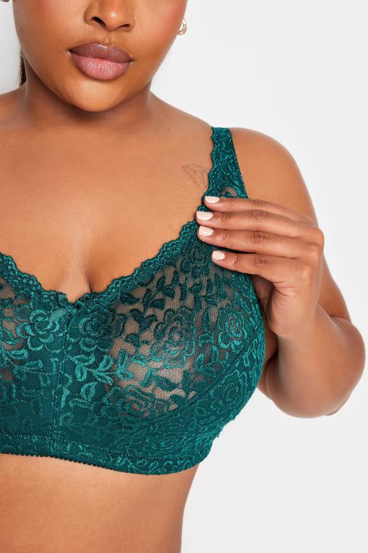 YOURS Plus Size Green Hi Shine Lace Non-Padded Non-Wired Full Cup Bra | Yours Clothing 3