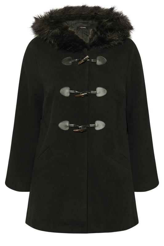 Plus Size Black Faux Fur Trim Duffle Coat | Yours Clothing 7