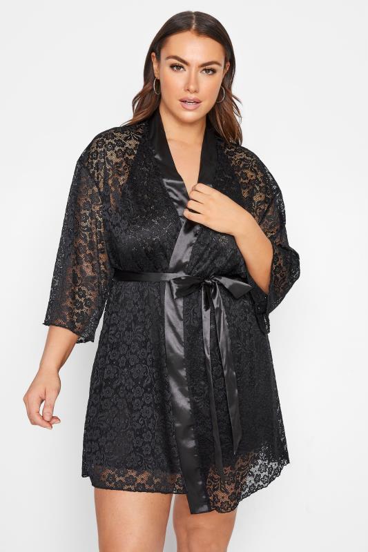 Plus Size  Curve Black Boudoir Lace Robe