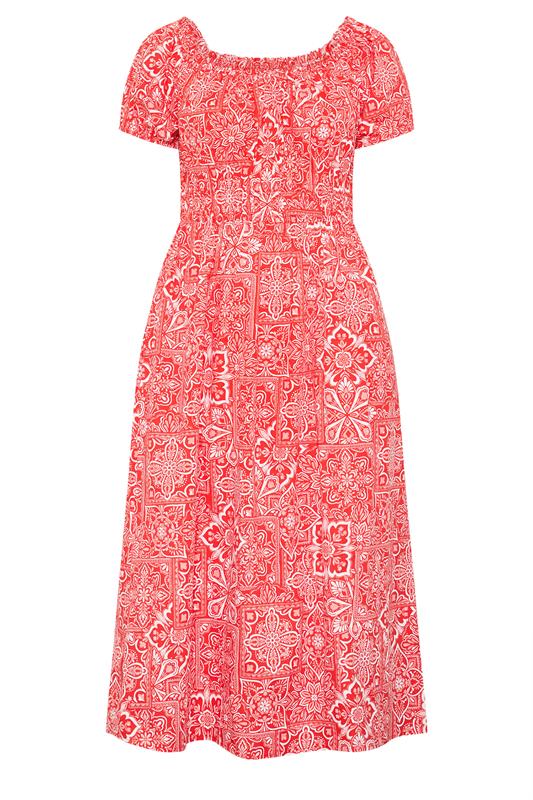 YOURS Plus Size Red Paisley Poplin Bardot Dress | Yours Clothing 5