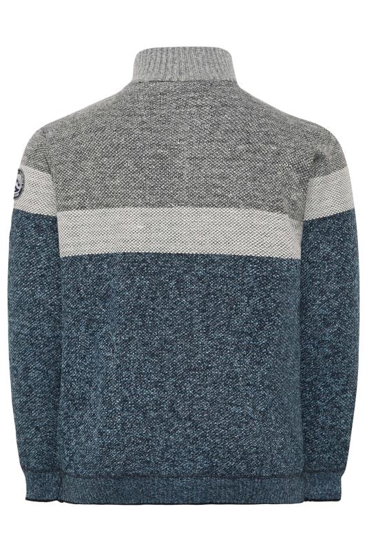 D555 Big & Tall Blue & Grey Colour Block Zip Knitted Jumper | BadRhino 4
