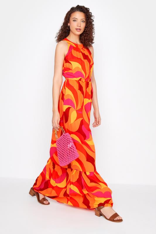 LTS Tall Bright Orange Swirl Print Halter Neck Maxi Dress 2
