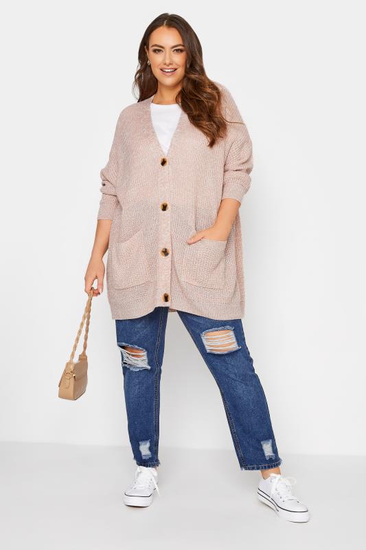 Curve Pink Button Knitted Cardigan 2