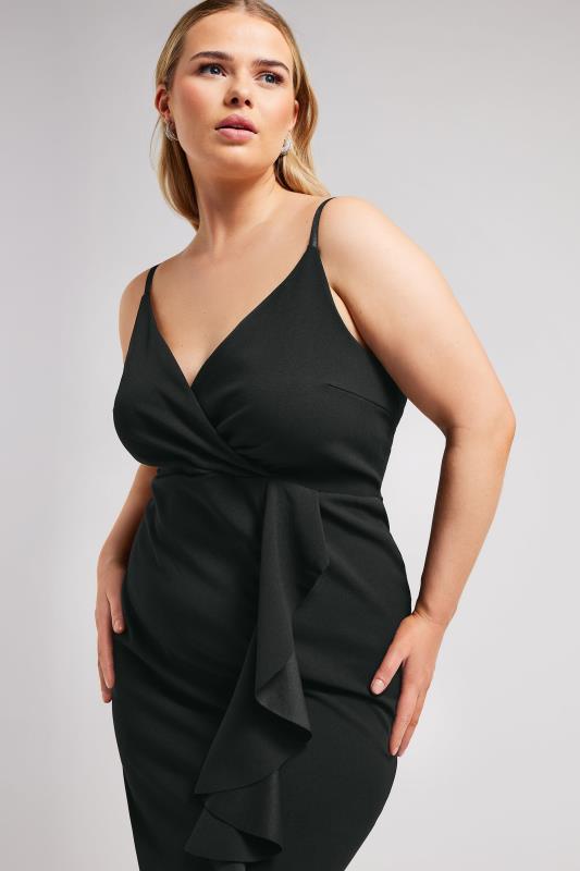YOURS LONDON Plus Size Black Ruffle Wrap Dress | Yours Clothing 2