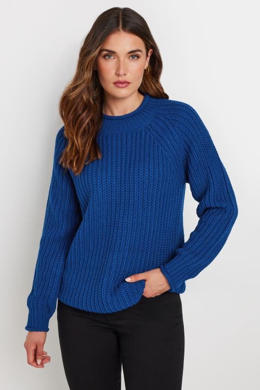 LTS Tall Women's Cobalt Blue High Neck Knit Jumper | Long Tall Sally 1