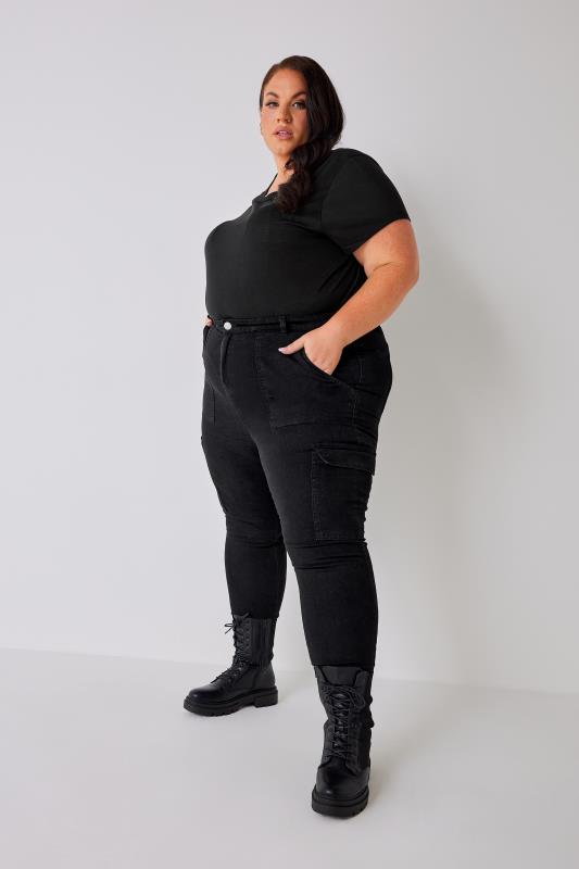 YOURS Curve Plus Size Black Cargo AVA Jeans | Yours Clothing  11