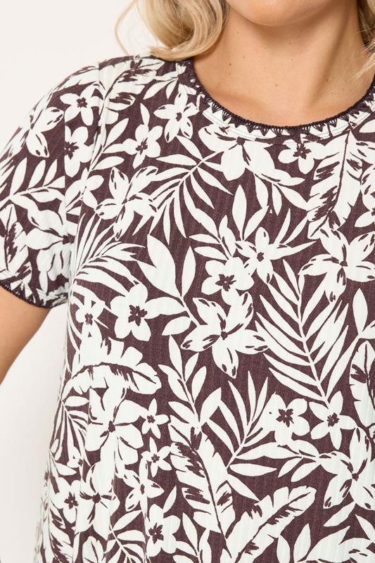 YOURS Plus Size Brown Leaf Contrast Stitch Swing T-Shirt | Yours Clothing 4
