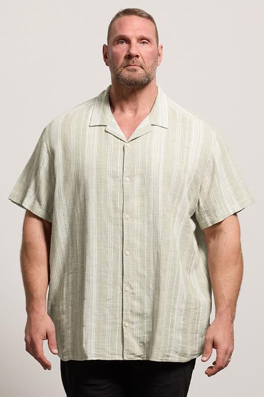 JACK & JONES Big & Tall Green Linen Blend Resort Shirt