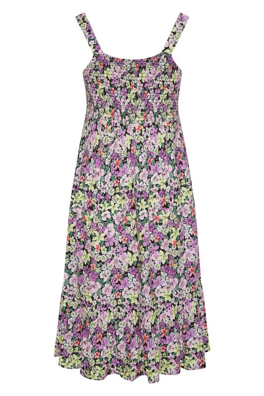 Plus Size Purple Floral Shirred Midi Smock Sundress | Yours Clothing 7