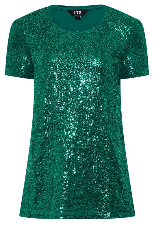 LTS Tall Emerald Green Sequin Embellished Boxy T-Shirt | Long Tall Sally 5