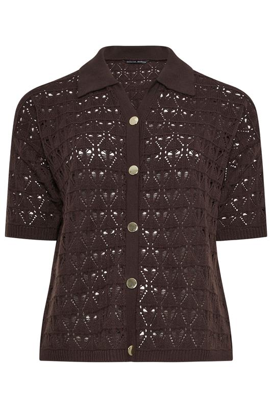 LIMITED COLLECTION Plus Size Chocolate Brown Crochet Shirt | Yours Clothing 6